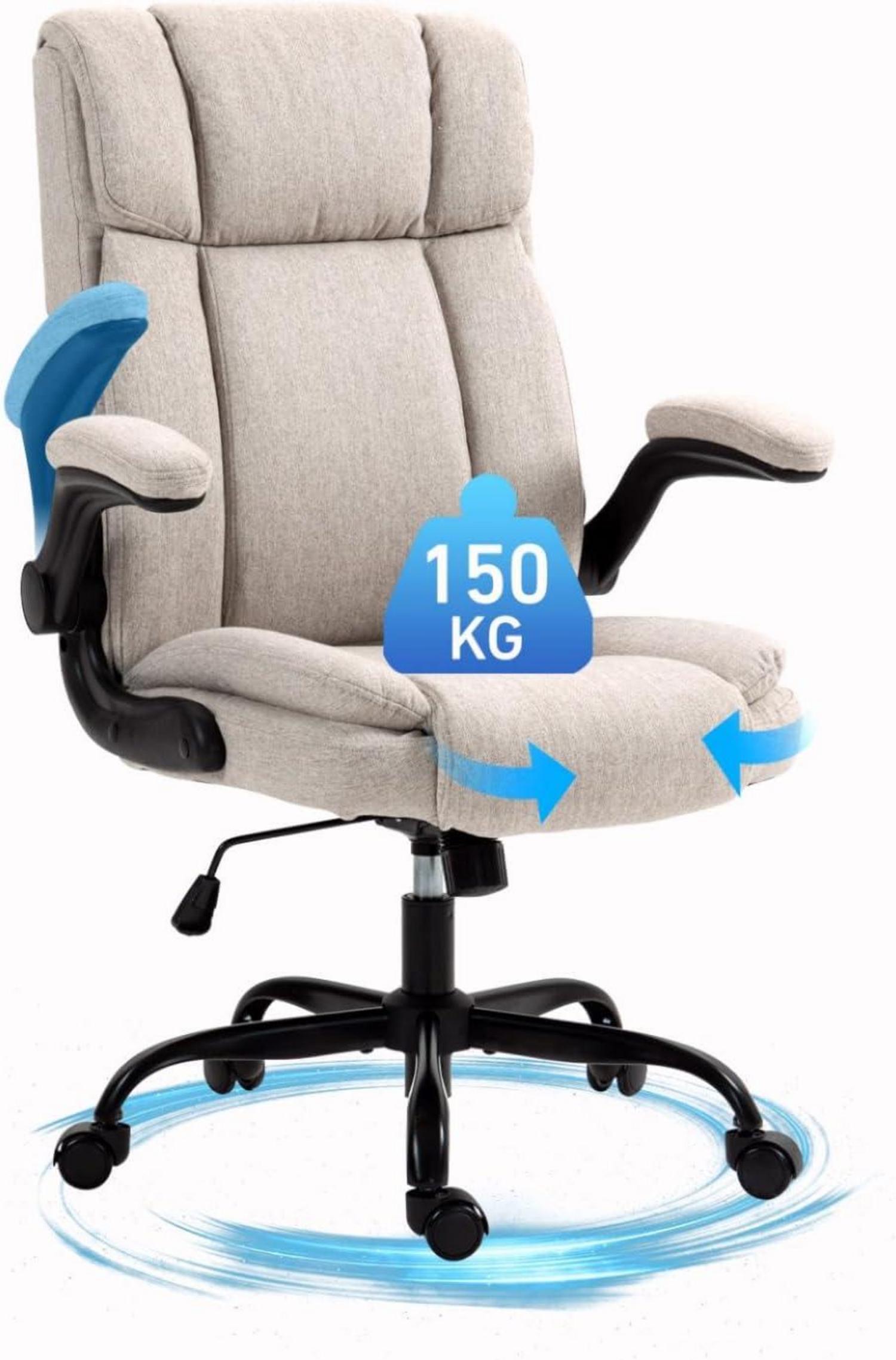 Ergonomischer Bürostuhl Stoff Beige 150KG Belastbarkeit Armlehnen
