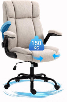 Ergonomischer Bürostuhl Stoff Beige 150KG Belastbarkeit Armlehnen