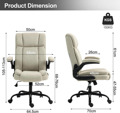 Ergonomischer Bürostuhl Stoff Beige 150KG Belastbarkeit Armlehnen