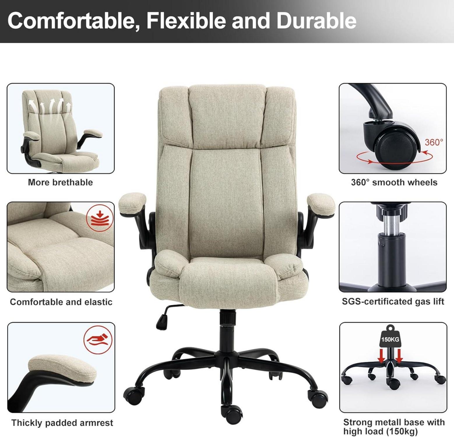 Ergonomischer Bürostuhl mit hoher Rückenlehne und Schaukelfunktion - Beige