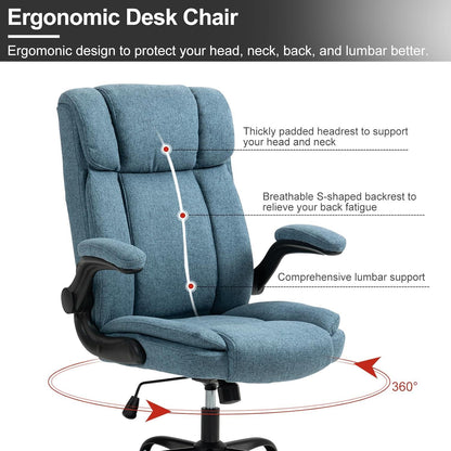 Ergonomischer Bürostuhl mit hoher Rückenlehne und breitem Sitz, blau