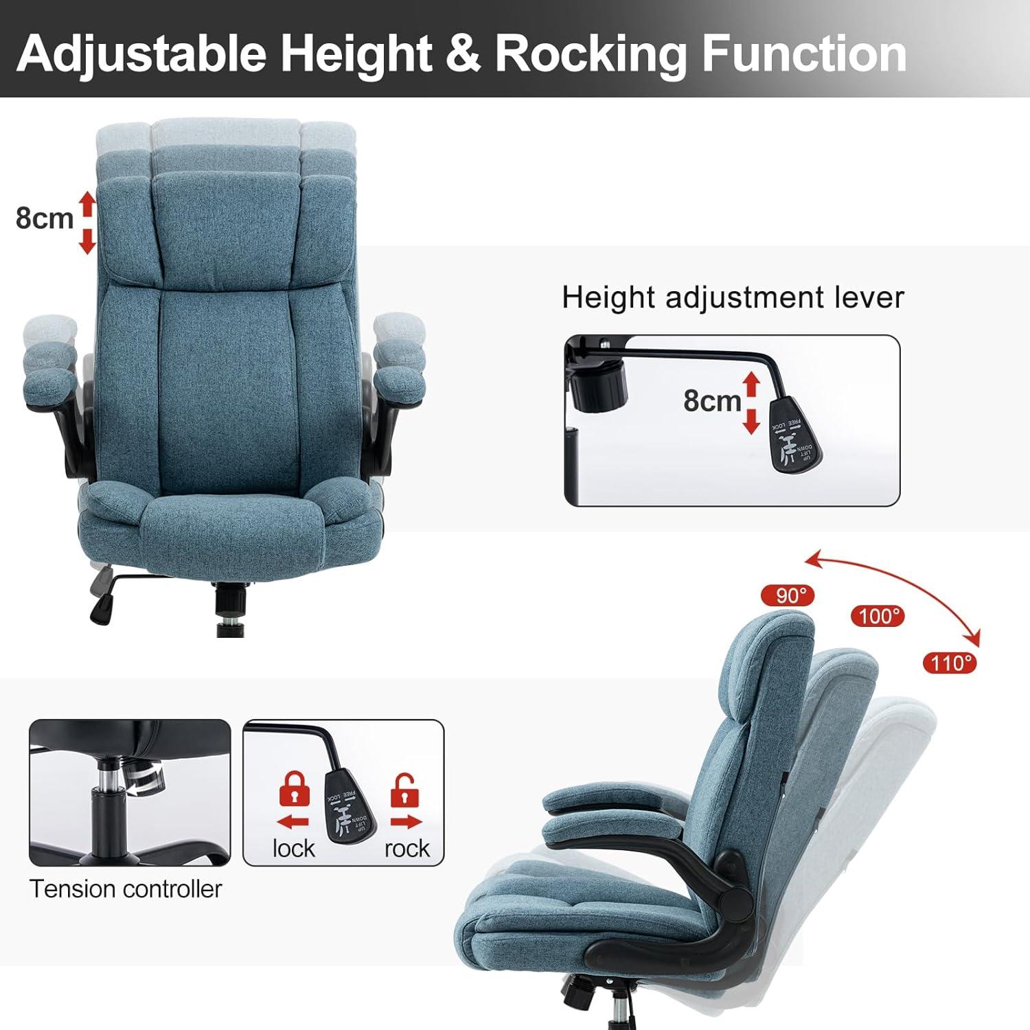 Ergonomischer Bürostuhl 150KG Belastbarkeit Stoff Armlehnen Schaukelfunktion