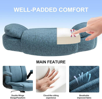 Ergonomischer Bürostuhl mit hoher Rückenlehne und breitem Sitz, blau