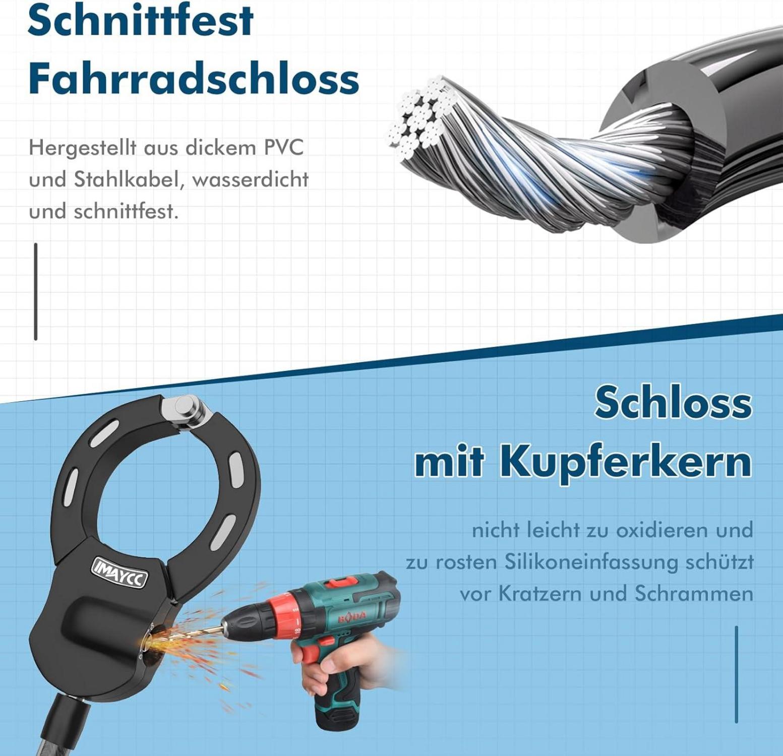 E-Scooter Schloss 100CM Handschellenschloss 14MM Kabelschloss