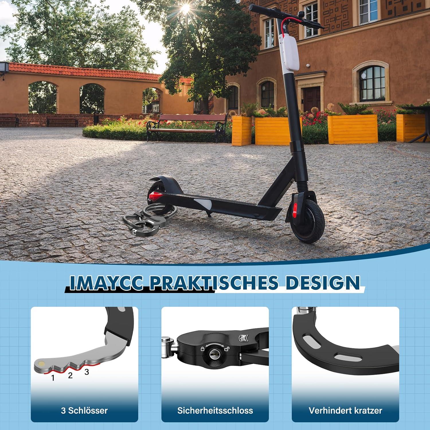 IMAYCC E Scooter Schloss Handschelle 100cm, 14MM Kabelschloss Starkes Sicherheitsschloss