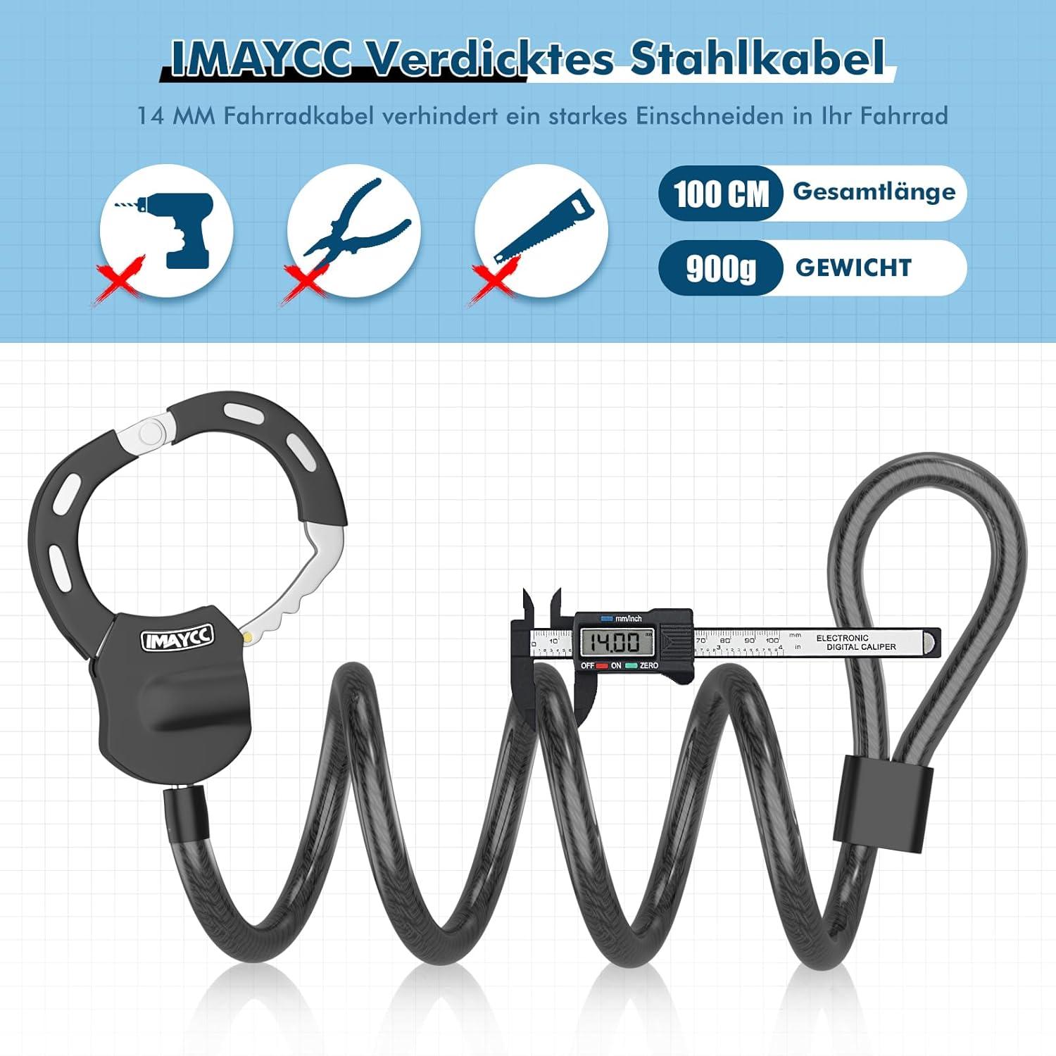 IMAYCC E Scooter Schloss 100CM Handschellenschloss 14MM Kabelschloss