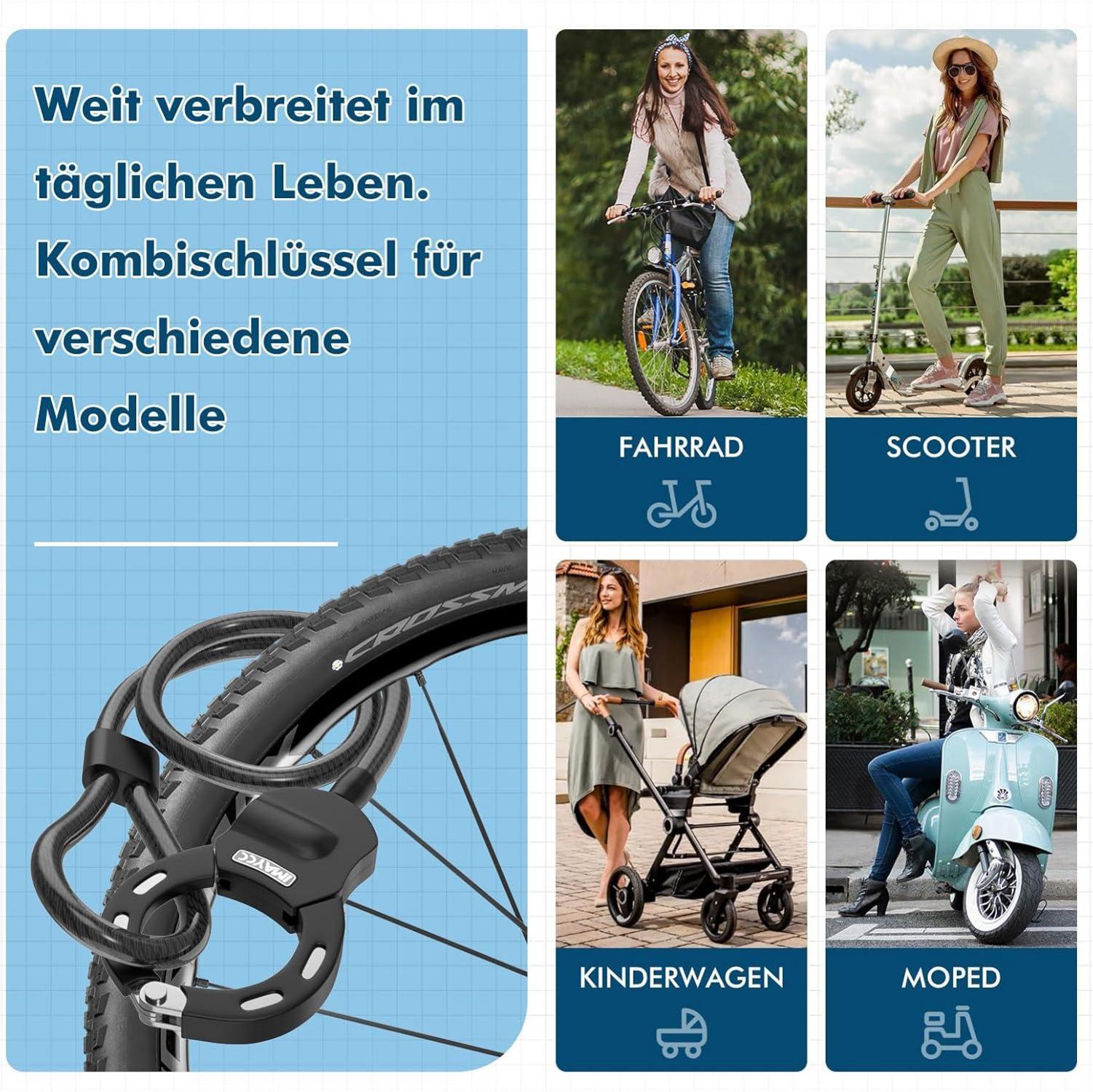 IMAYCC E Scooter Schloss 100CM Handschellenschloss 14MM Kabelschloss