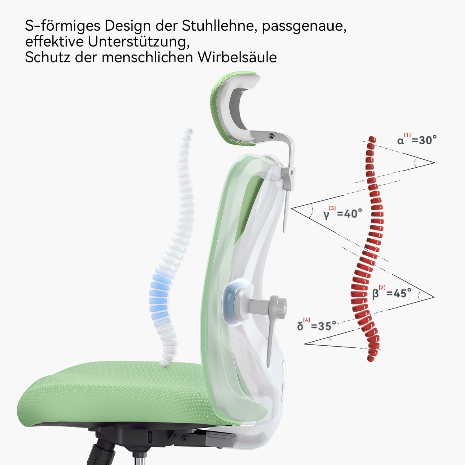 SIHOO M18 Bürostuhl ergonomisch Verstellbare Kopfstütze Lendenwirbelstütze