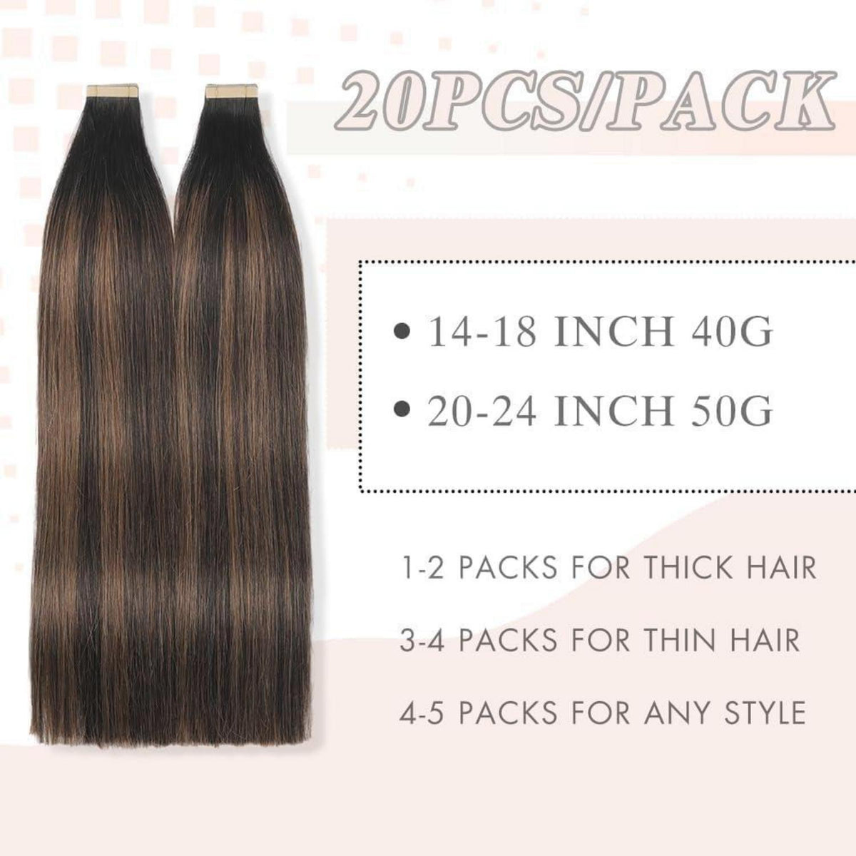 Echthaar Tape Extensions Schwarzbraun 45cm (1B/1B/6#)