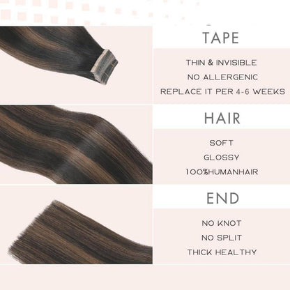 Echthaar Tape Extensions Schwarzbraun 45cm (1B/1B/6#)