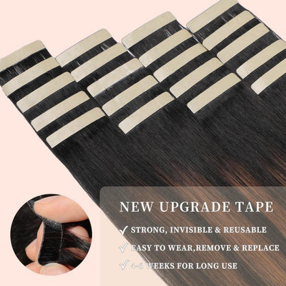 Echthaar Tape Extensions Schwarzbraun 45cm (1B/1B/6#)
