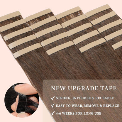 Echthaar Tape Extensions 50cm Schokoladenbraun mit Dunkelrot