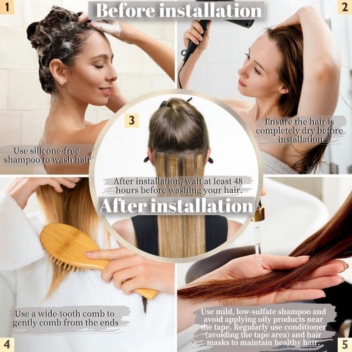 Echthaar Tape Extensions 50cm Schokoladenbraun mit Dunkelrot