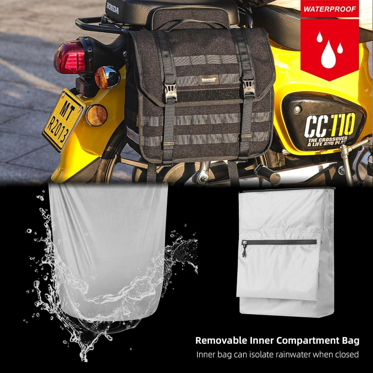 Motorrad Satteltaschen wasserdicht 13L Schnellverschluss schwarz