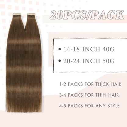 Echthaar Tape Extensions 55cm Schokoladenbraun