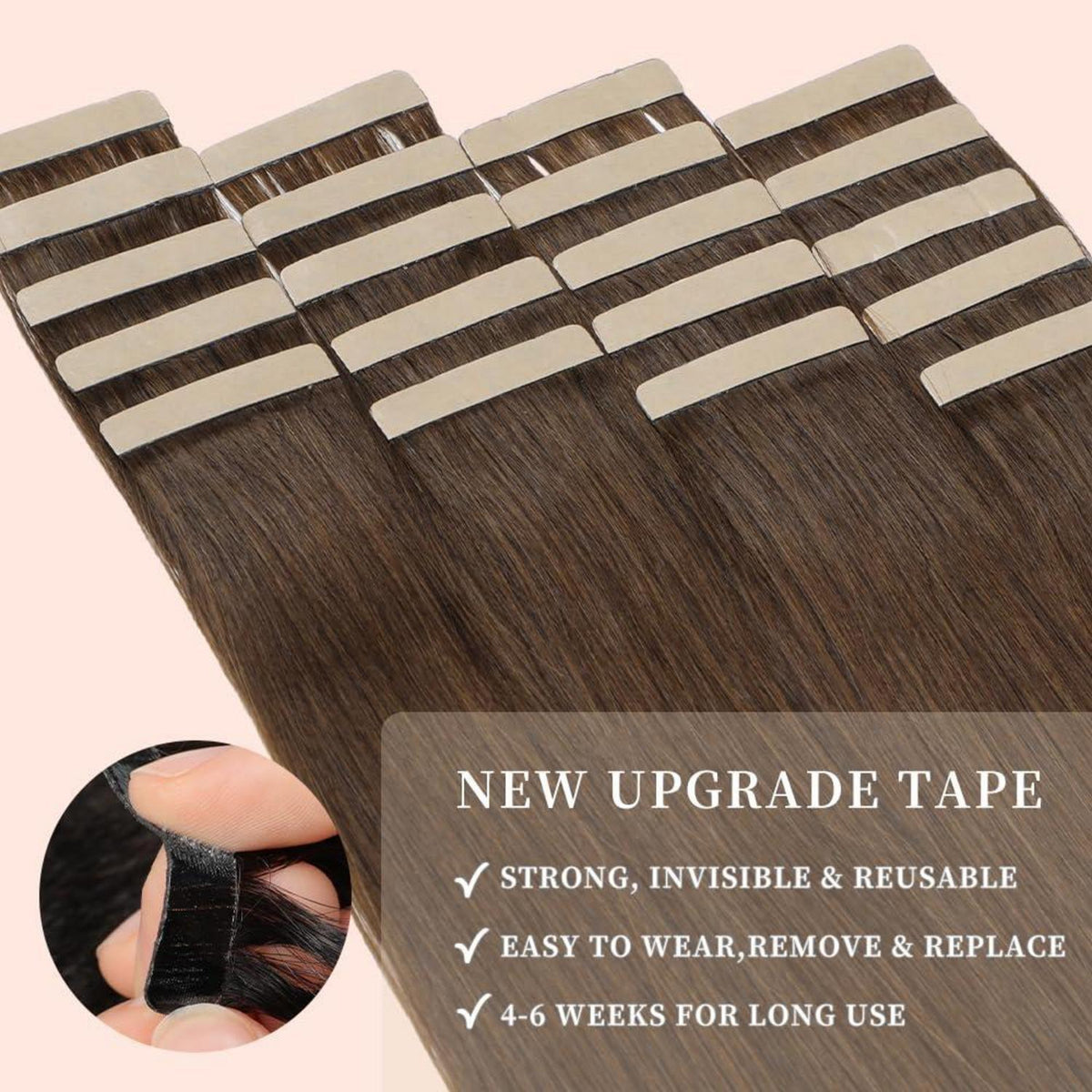 Echthaar Tape Extensions 55cm Schokoladenbraun