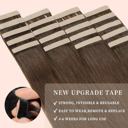 Echthaar Tape Extensions 55cm Schokoladenbraun