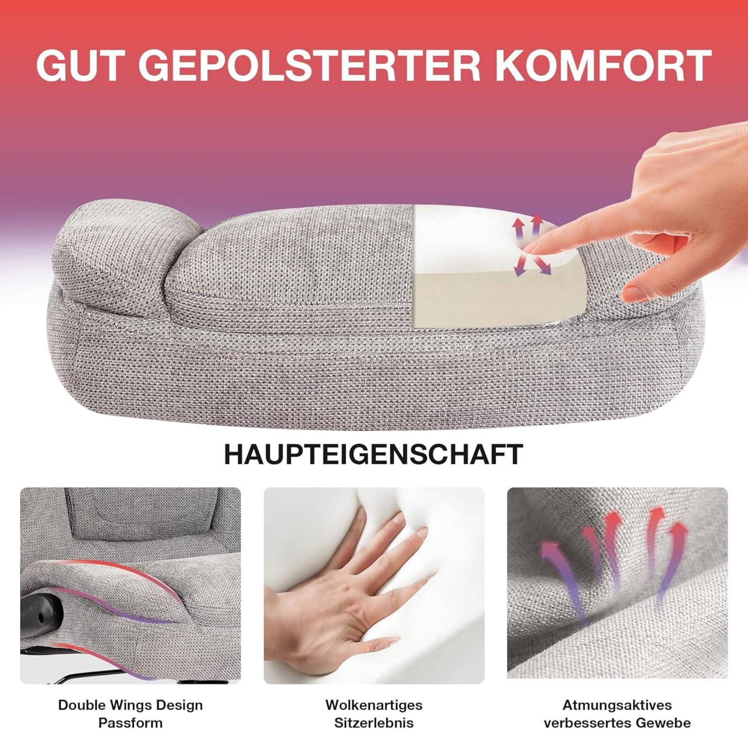 Fantasylab Bürostuhl Leinen 180KG hohe Rückenlehne breiter Sitz Schwarz