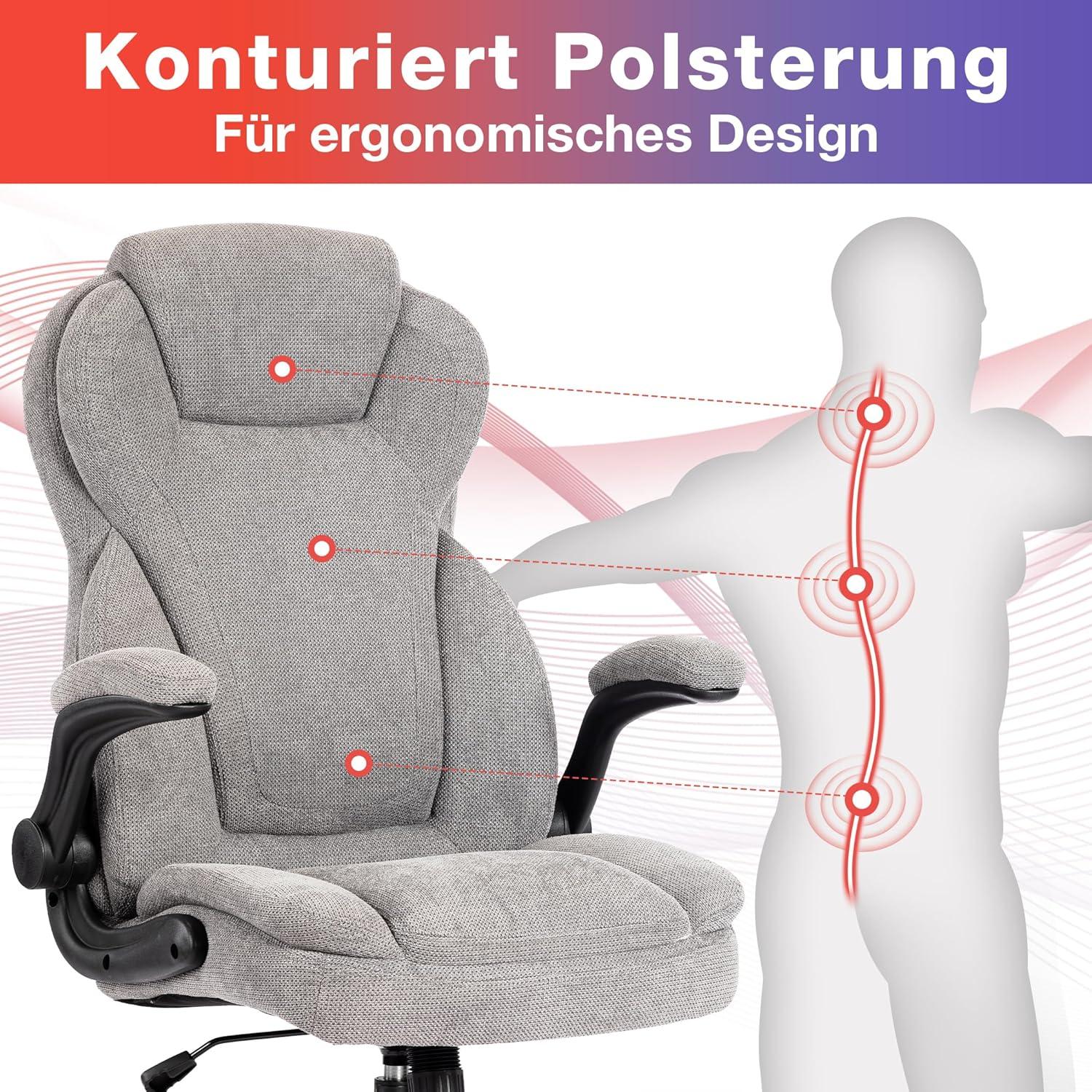 Fantasylab Bürostuhl Schwarz 180KG belastbar Hochlehner ergonomisch