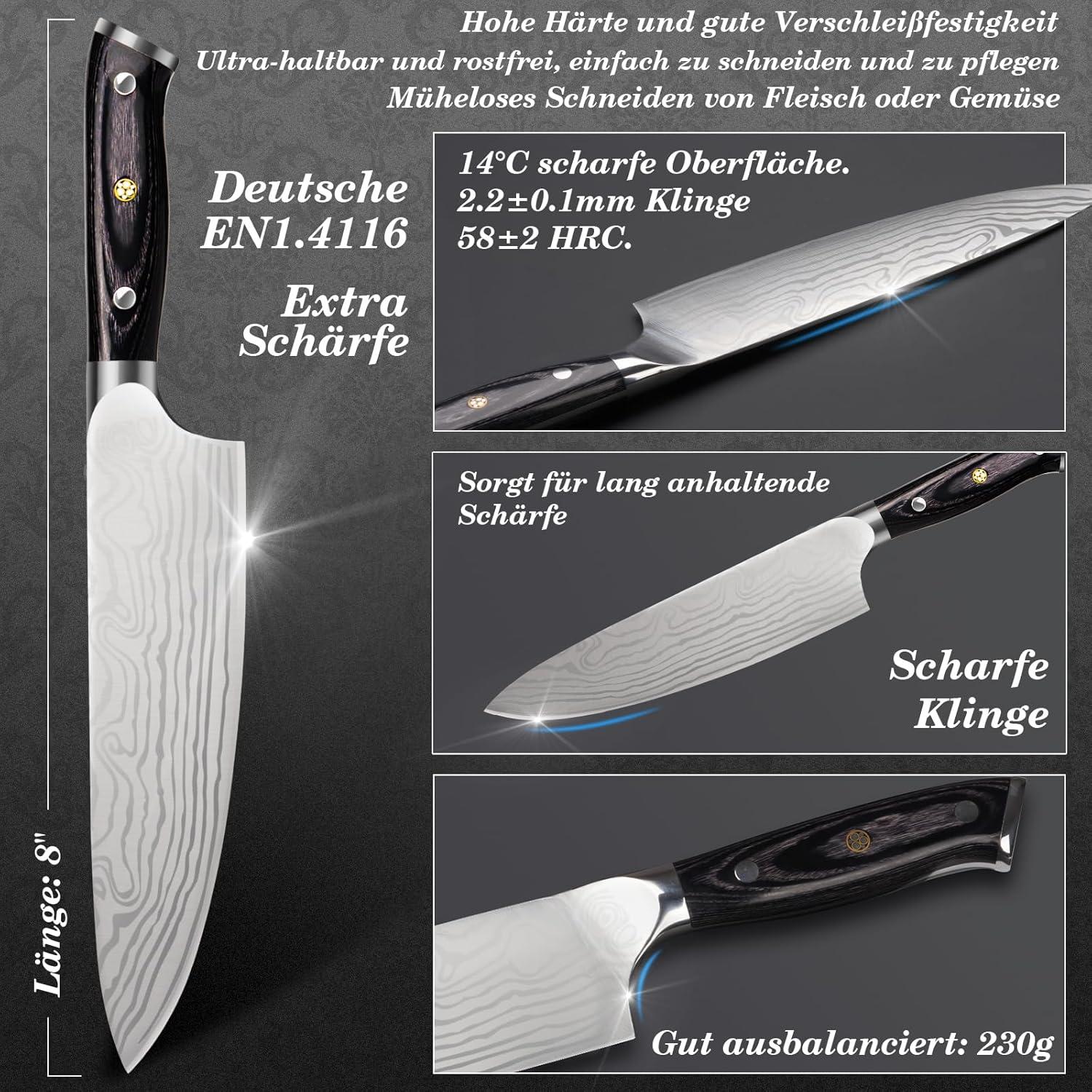 Küchenmesser Weihnachtsgeschenk Männer Damastmuster Edelstahl