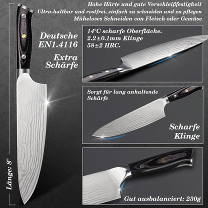 Küchenmesser Weihnachtsgeschenk Männer Damastmuster Edelstahl