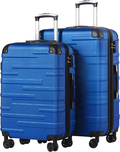 Hartschalen-Koffer Rollkoffer ABS TSA-Schloss 4 Rollen Blau Set-2tlg