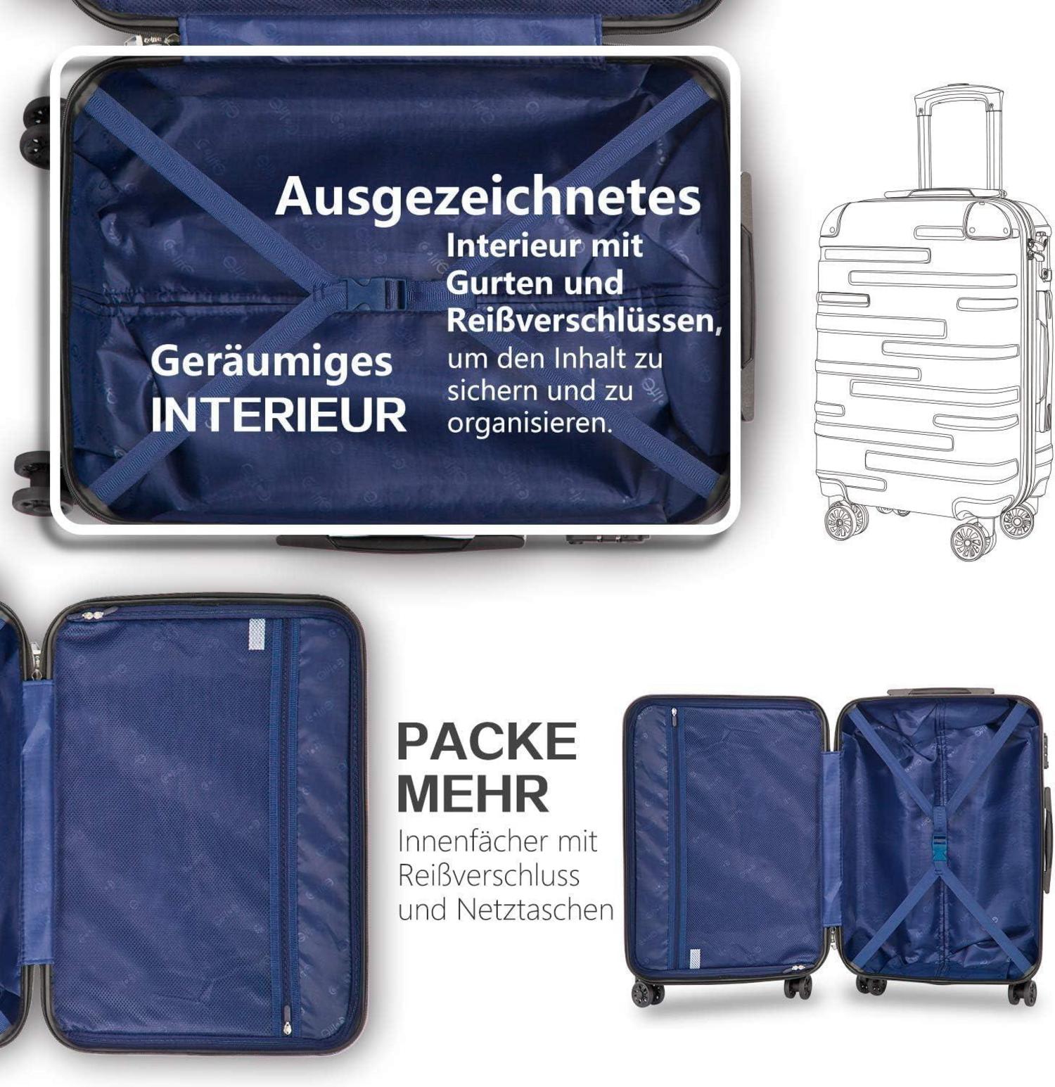 COOLIFE Hartschalen-Koffer Set 2tlg ABS TSA-Schloss 4 Rollen - Rot