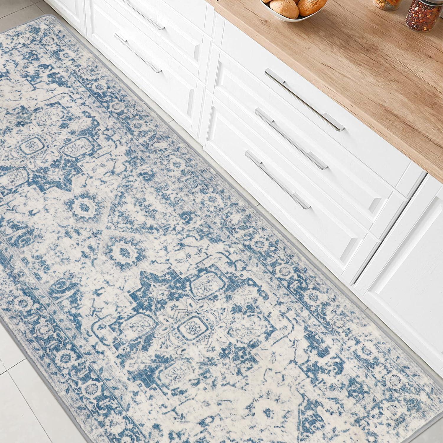 Teppichläufer rutschfest Vintage Blau 80x200cm