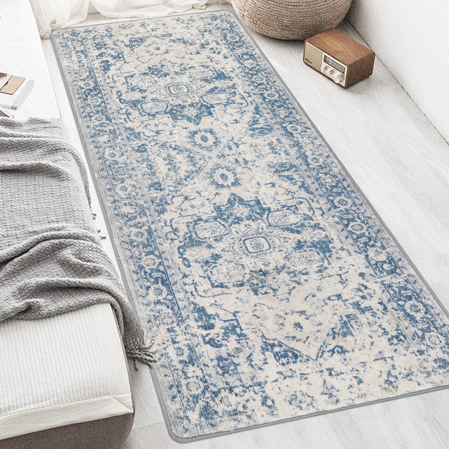 Teppichläufer rutschfest Vintage Blau 80x200cm Flur Küche Schlafzimmer
