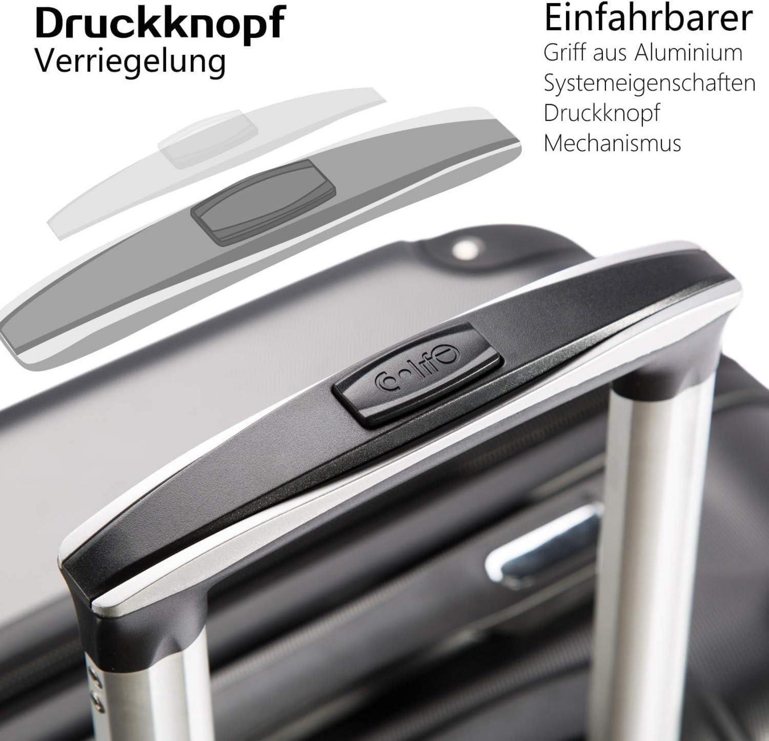 COOLIFE Hartschalen-Koffer Rollkoffer ABS TSA 4 Rollen Rot Set-2tlg S + M