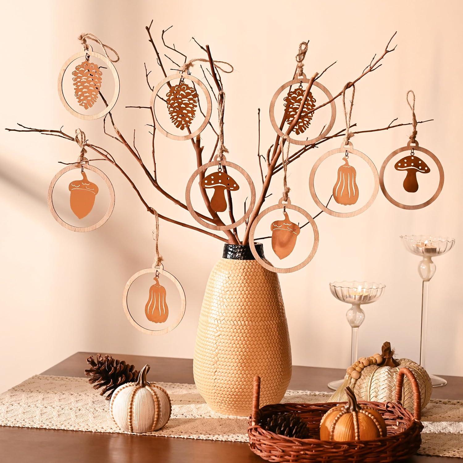 16er Herbstdeko Holz Metall Kürbis Pilze Hängedeko 10cm