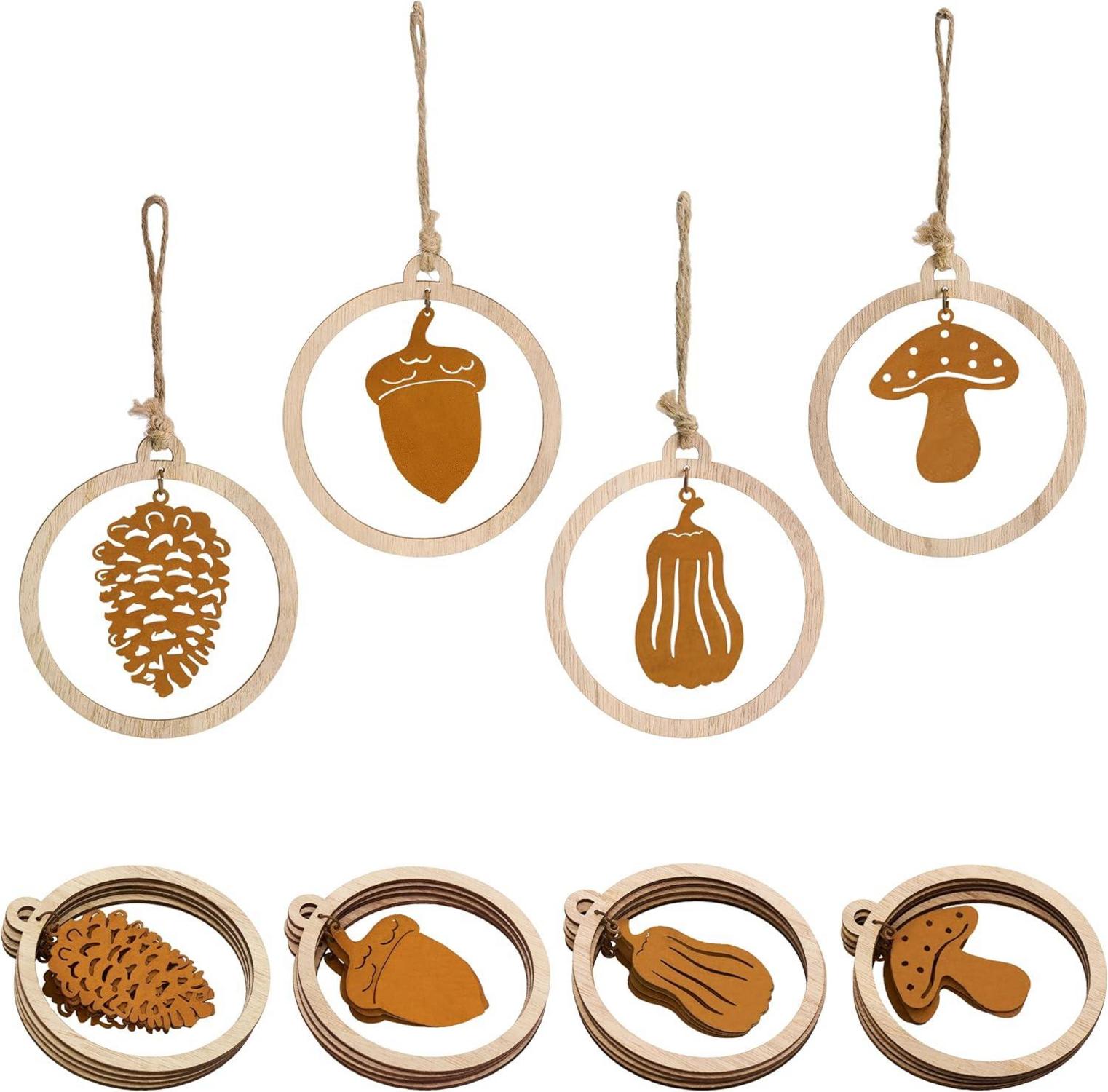 Herbstdeko Holz Metall Kürbis Pilze Hängend 16er Set 10cm