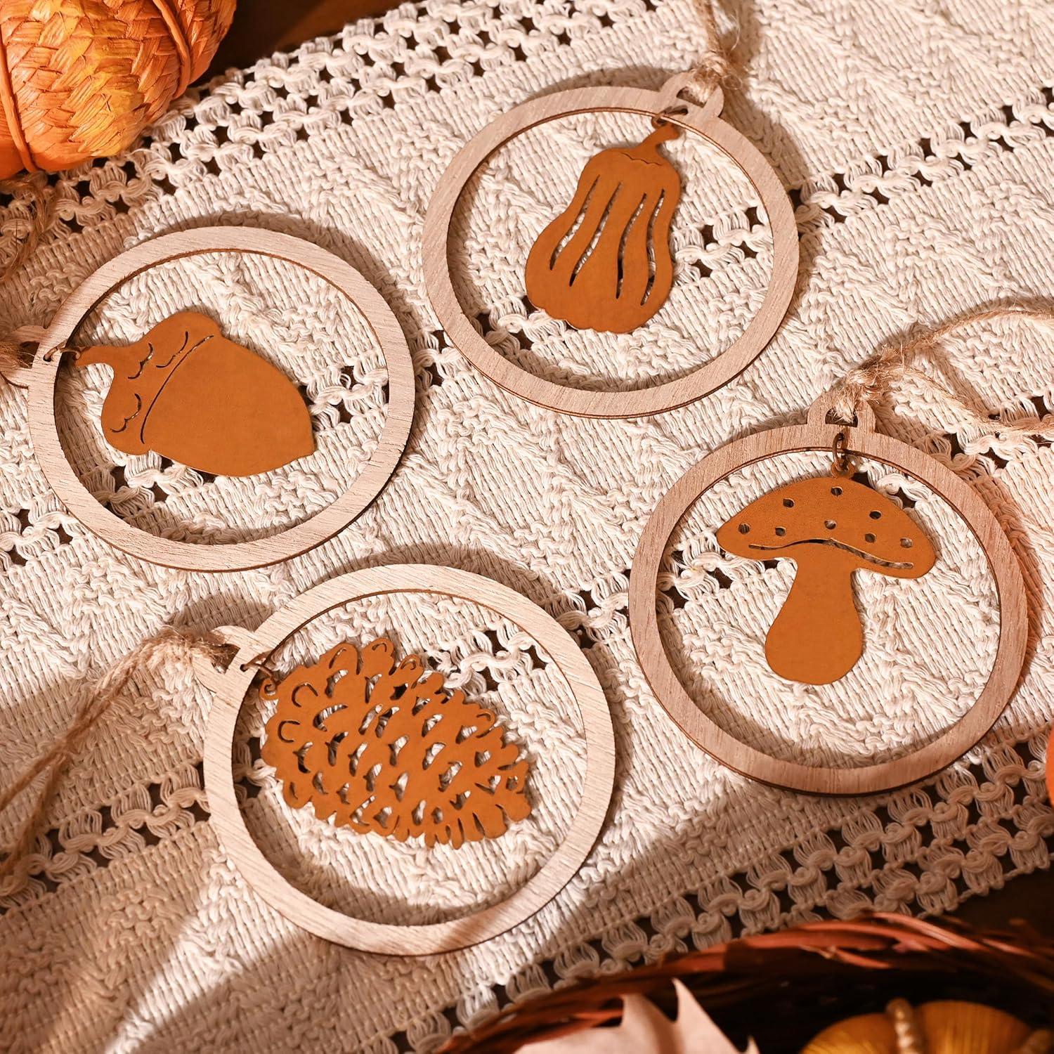 16er Herbstdeko Holz Metall Kürbis Pilze Hängedeko 10cm