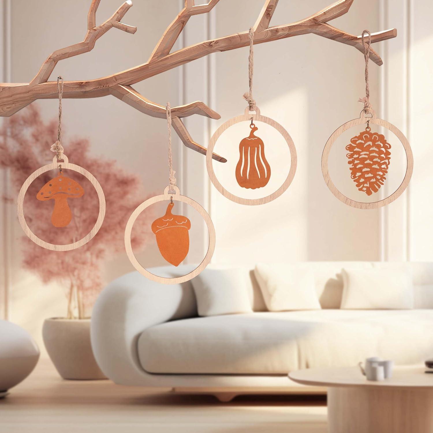 Herbstdeko Holz Metall zum Aufhängen, Hängedeko mit Kürbis Pilze, Innen Außen, Rostig, Geschenk, 10cm