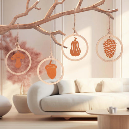 Herbstdeko Holz Metall zum Aufhängen, Hängedeko mit Kürbis Pilze, Innen Außen, Rostig, Geschenk, 10cm