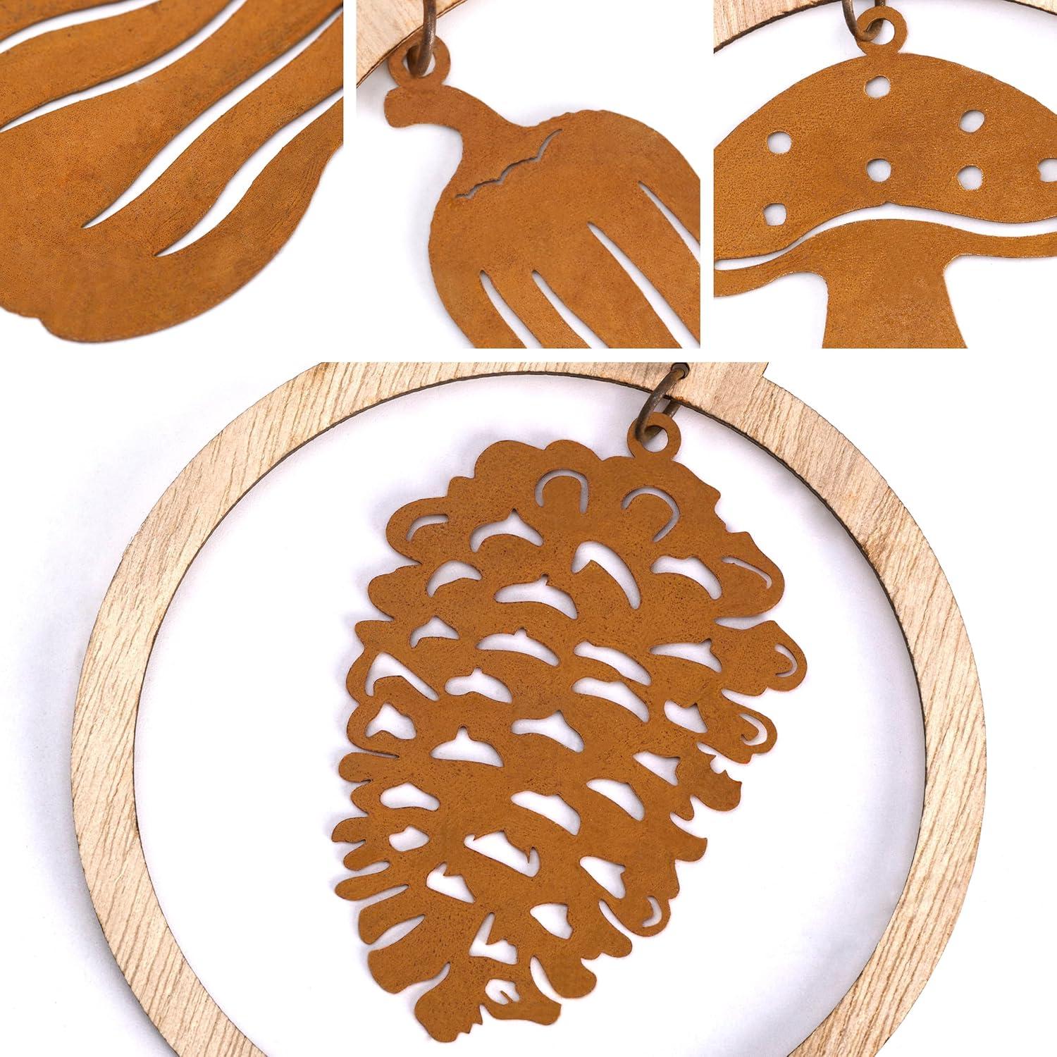 Herbstdeko Holz Metall zum Aufhängen, Fensterdeko Kürbis Pilze