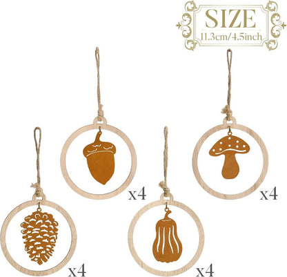 Herbstdeko Holz Metall zum Aufhängen, Hängedeko mit Kürbis Pilze, Innen Außen, Rostig, Geschenk, 10cm