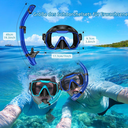 Schnorchelset Erwachsene Anti-Leck Anti-Beschlag Glaslinse Blau