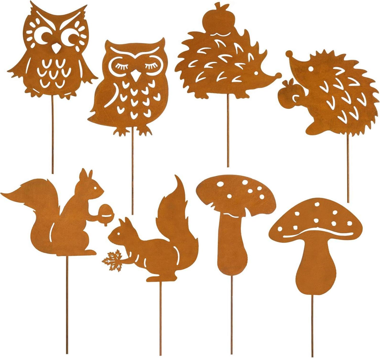 8er Rost Gartenstecker für Herbstdeko Draußen 25cm Gartendeko Igel
