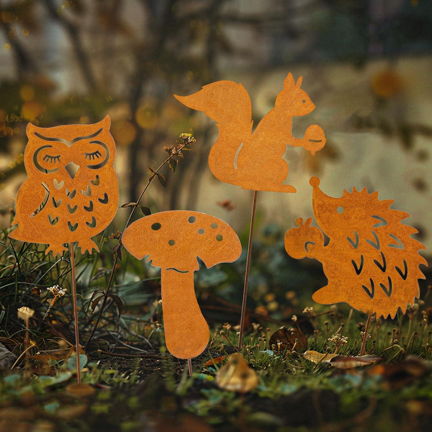 8er Rost Gartenstecker für Herbstdeko Draußen 25cm Gartendeko Igel