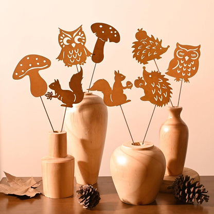 Rost Gartenstecker Herbstdeko 8er Set 25cm Metall Igel Eule Pilze