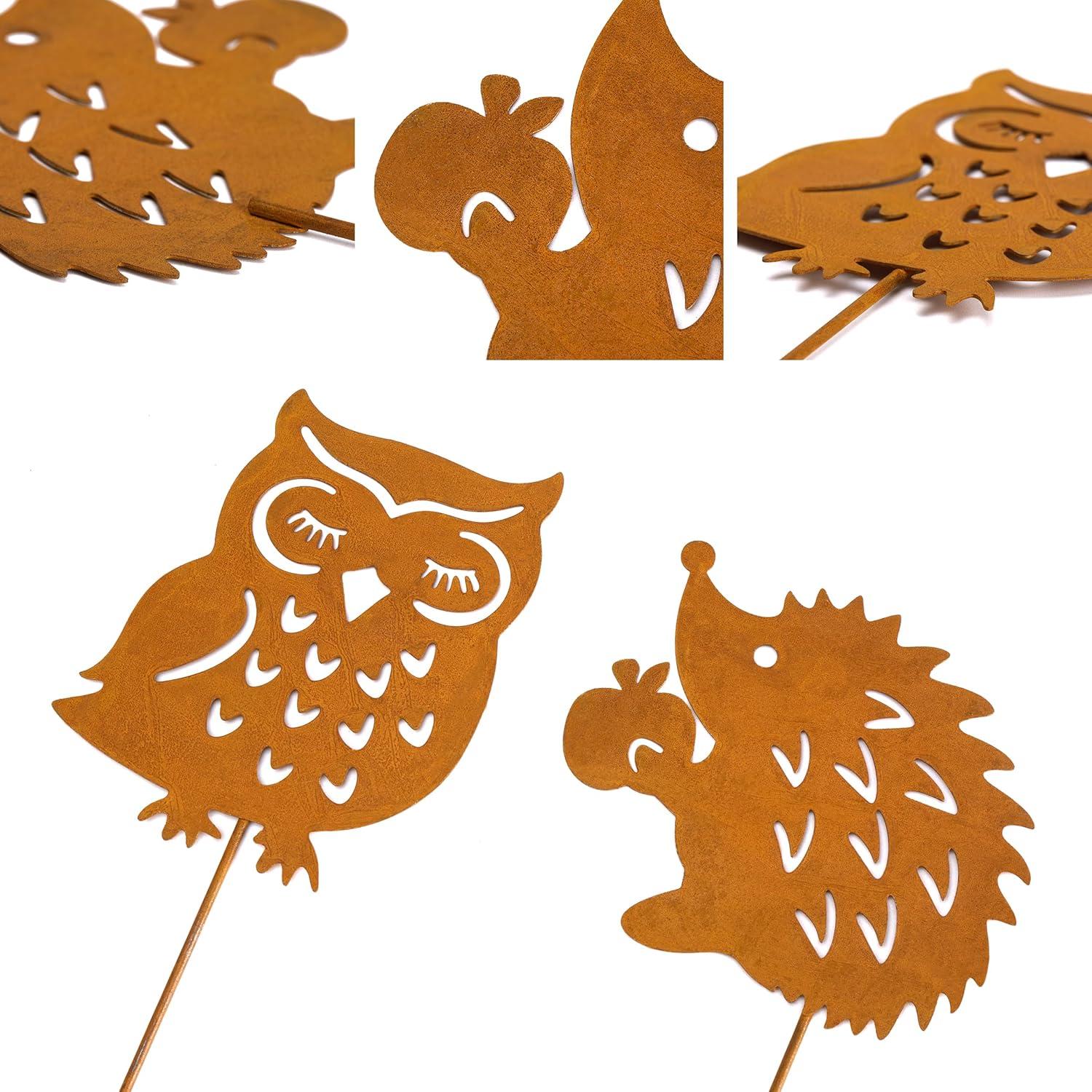 8er Rost Gartenstecker Herbstdeko Garten Metall 25cm Igel Eule Pilze
