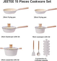 JEETEE 15-Teilig Nonstick Topfset Pfannenset Induktion Beige