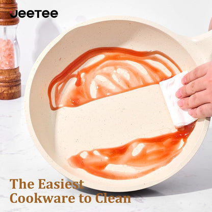 JEETEE Nonstick Topfset Pfannenset 15-teilig Antihaft-Granit Induktion Beige