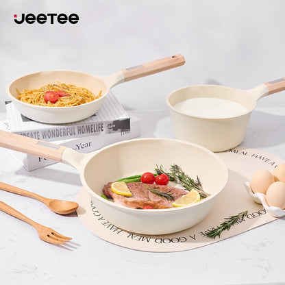 Topfsets Pfannenset 15-Teilig Antihaft-Granit Kochtopf Induktion Beige