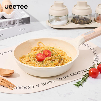 JEETEE Nonstick Topfset Pfannenset 15-teilig Antihaft-Granit Induktion Beige