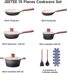 Topfset 15-teilig Antihaft-Granit Induktion Kochtopf