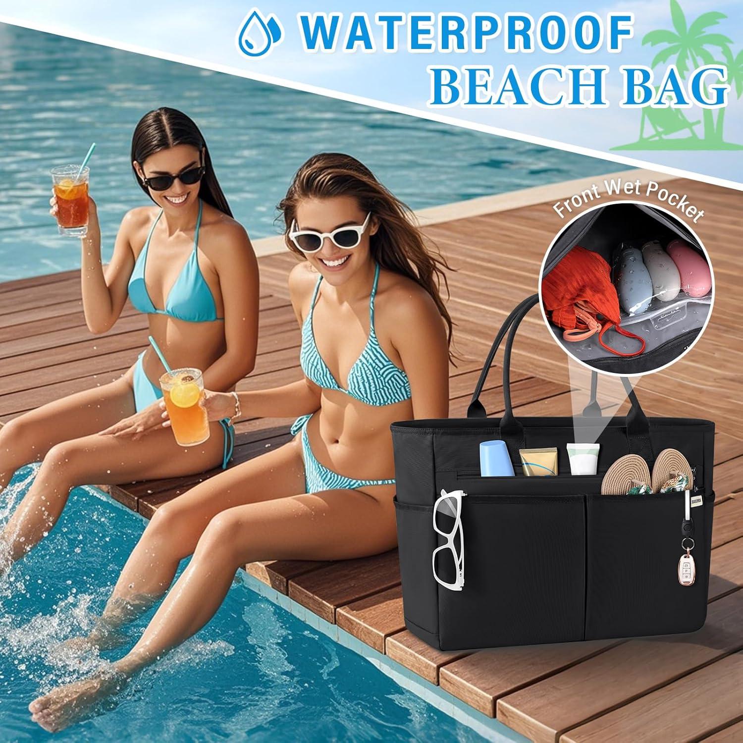 Große Strandtasche Wasserdicht 40L Familien Badetasche Vielseitiger Shopper
