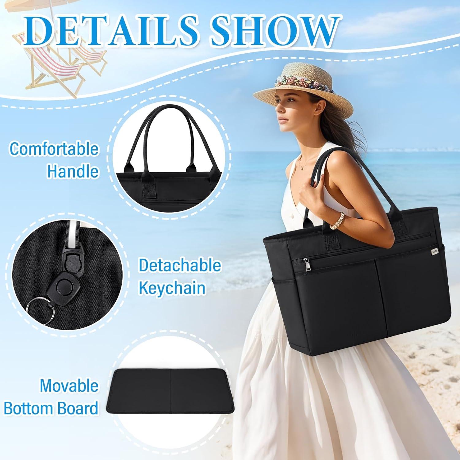 Strandtasche XXL Wasserdicht 40L Badetasche Reißverschluss Schwarz