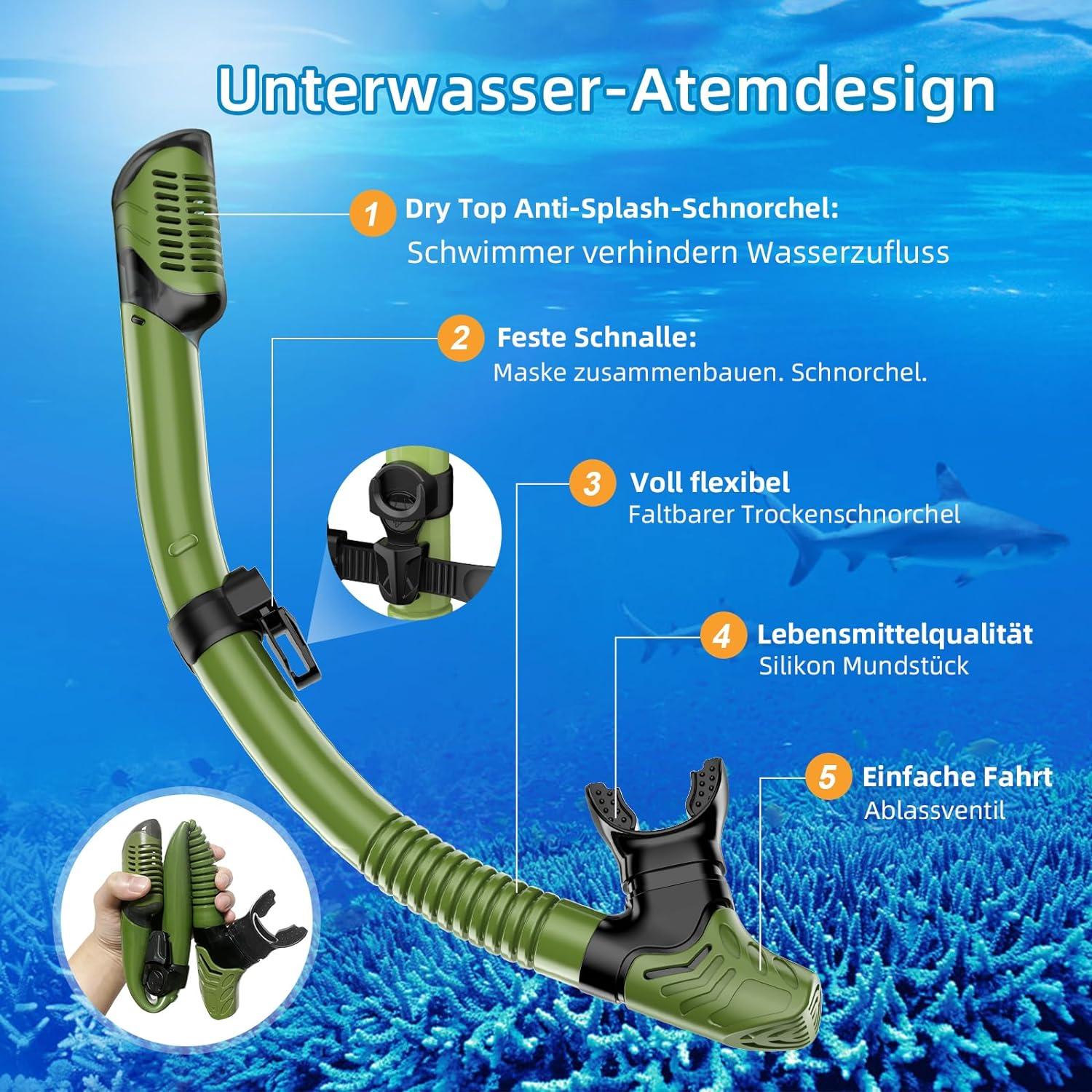 Schnorchelset Erwachsene Anti-Leck Anti-Beschlag Panoramablick Schwimmmaske Trockendeckel
